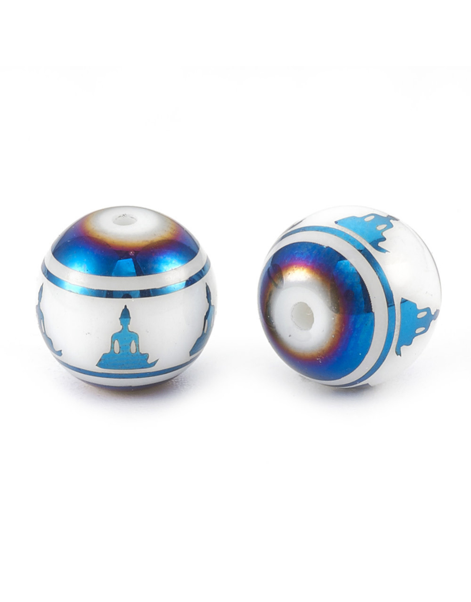 Round Meditation Pose  10mm   White/Blue  x10