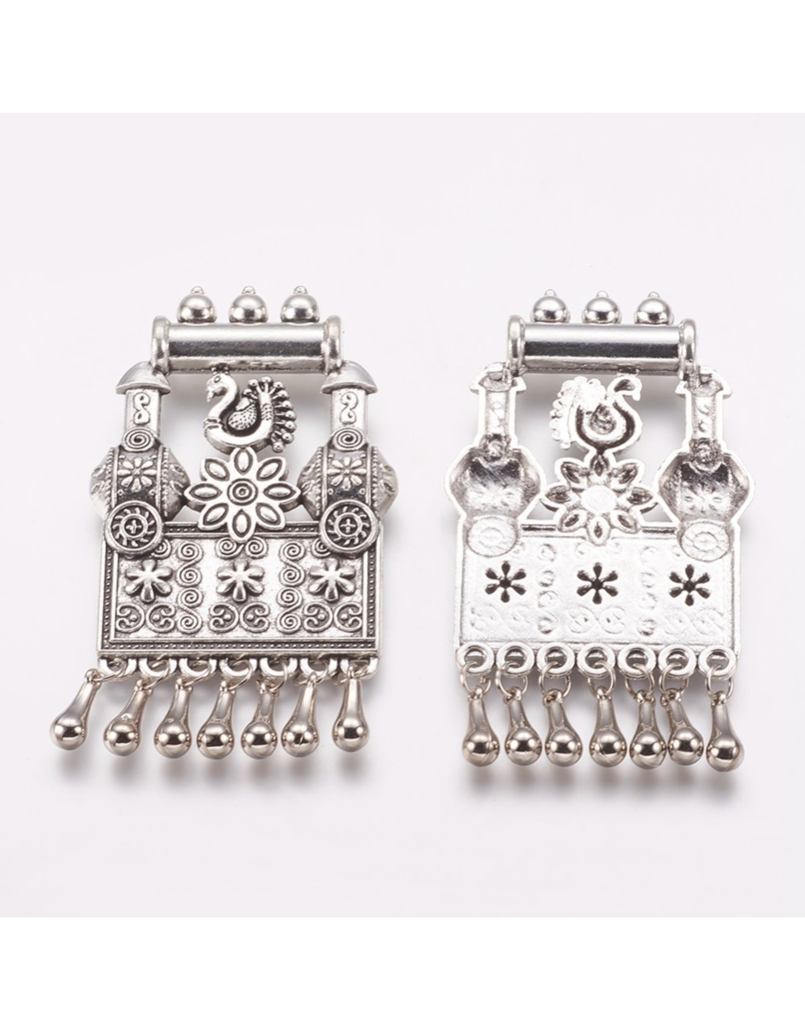 Peacock Archway Pendant 76x45x3mm Antique Silver x1