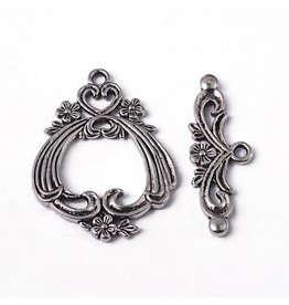 Toggle Clasp Large 38x29mm Flower  Antique Silver  NF  x5