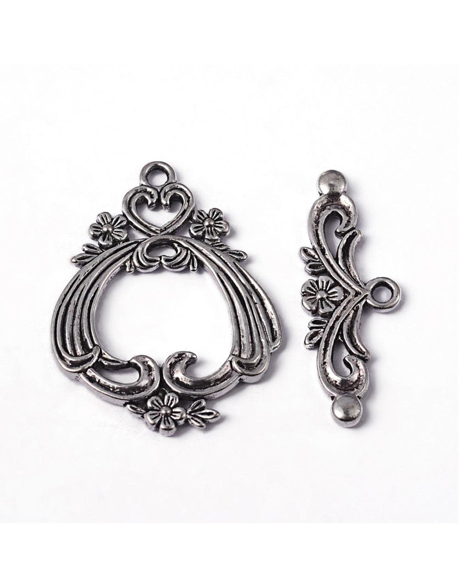 Toggle Clasp Large 38x29mm Flower  Antique Silver  NF  x5