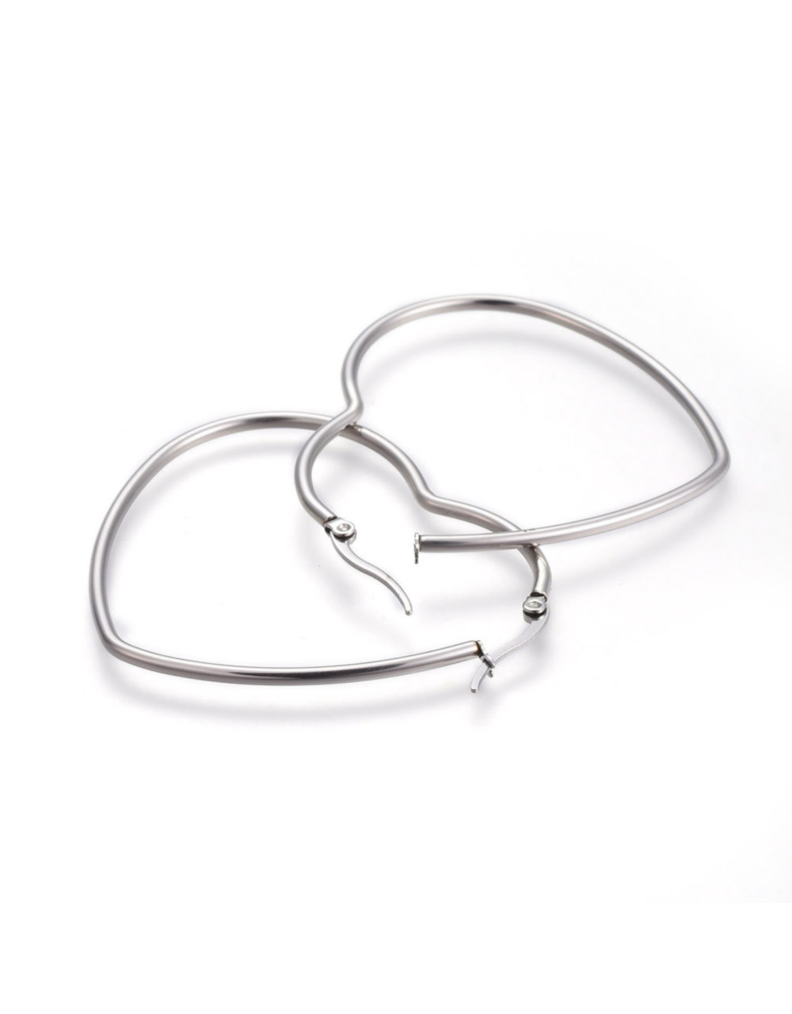 Hoop Earring Heart 66x57mm Stainless Steel  x1 Pair