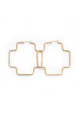 Hoop Earring Cross 54x51mm Stainless Steel  Gold x1 Pair