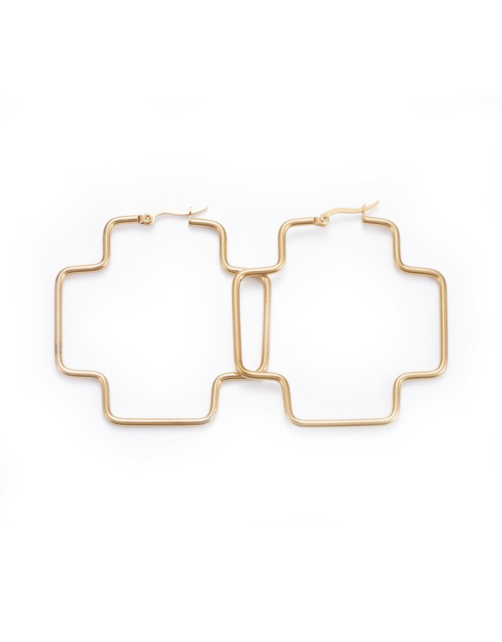 Hoop Earring Cross 54x51mm Stainless Steel  Gold x1 Pair
