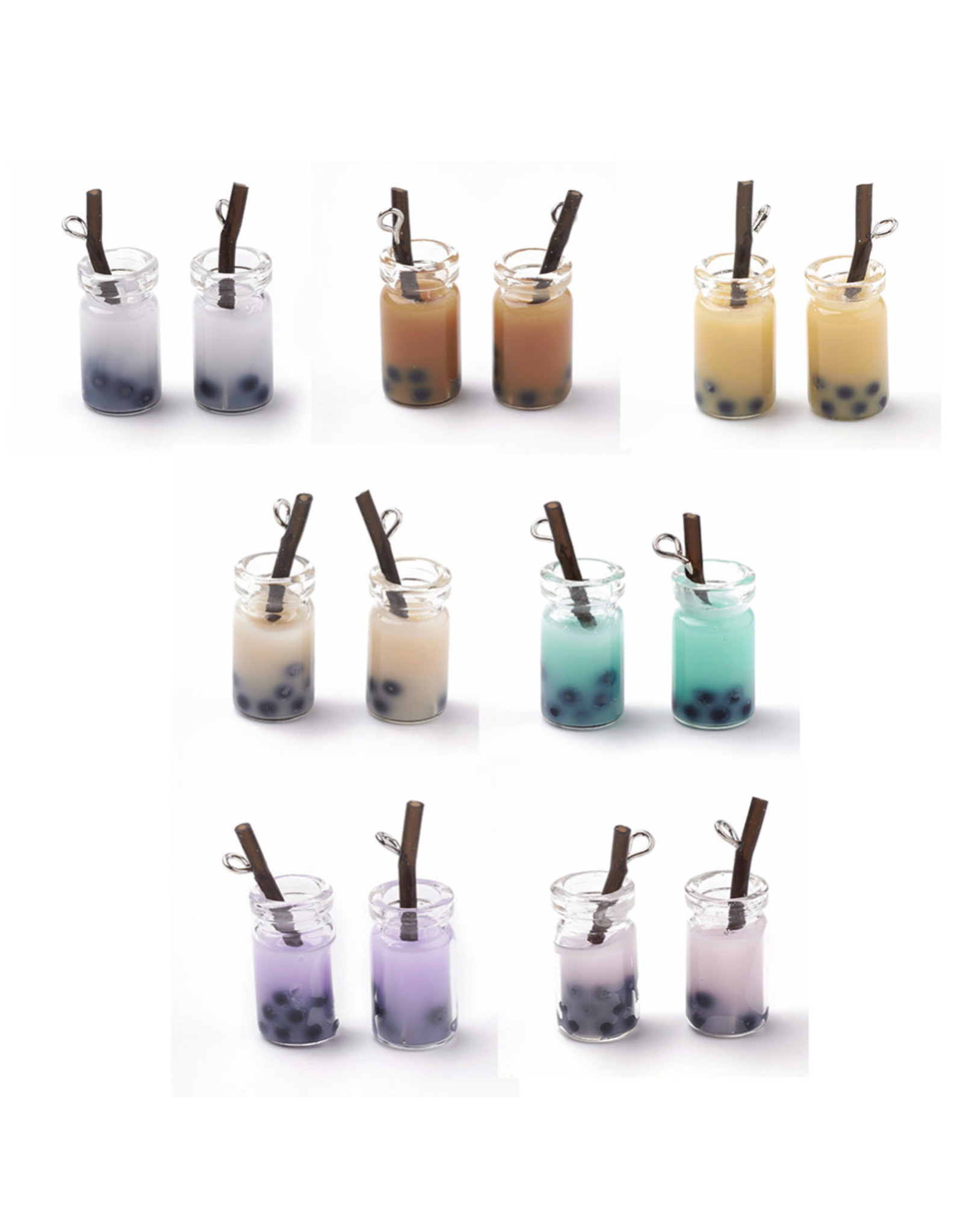 Bubble Tea Glass  Assorted Colours  27x12x10mm  x6  Random  Mix Pairs