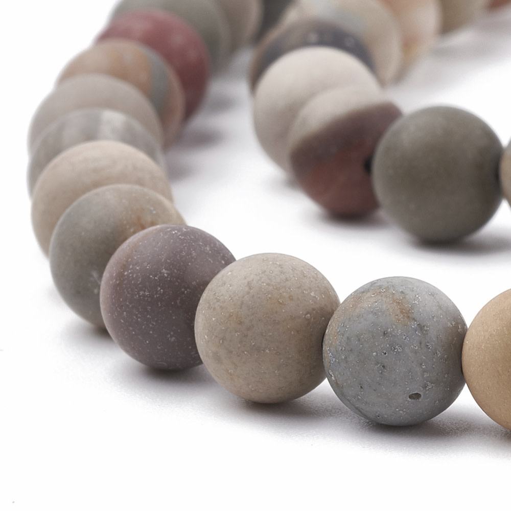 Picture Jasper 8mm Brown/Grey Matte 15” Strand Approx x46 - Strung