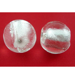 Lampwork Round 12mm  Clear Silver Foil  x10