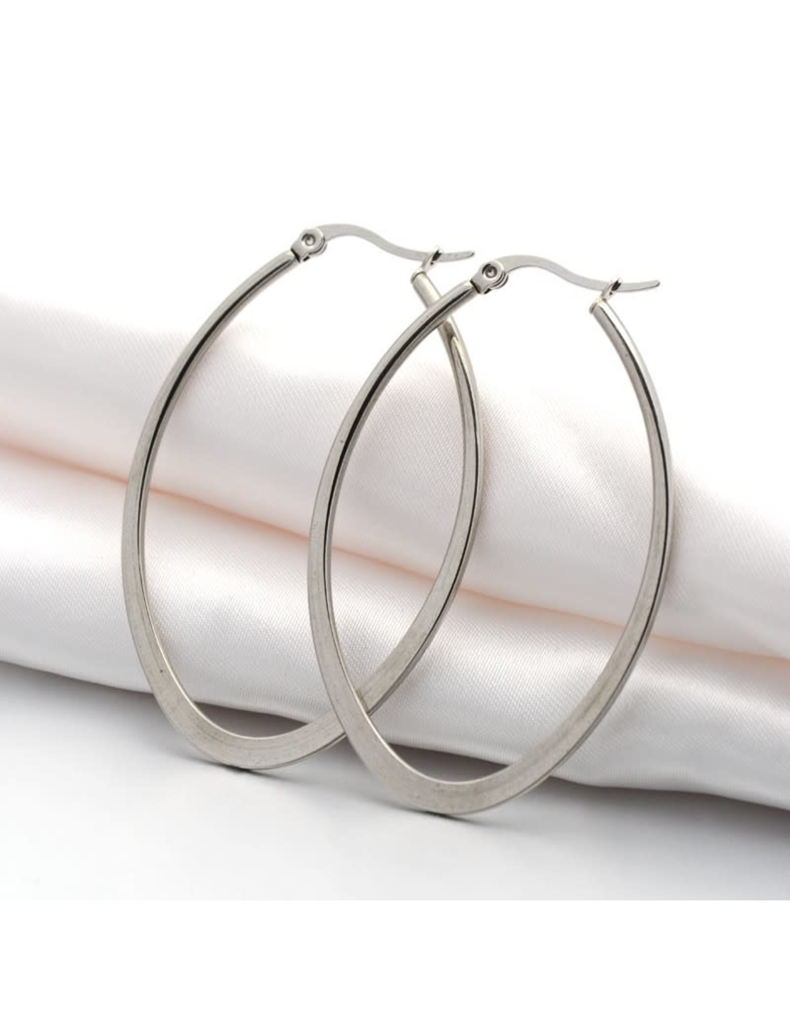 Hoop Earring Oval  58x38mm Stainless Steel  x1 Pair