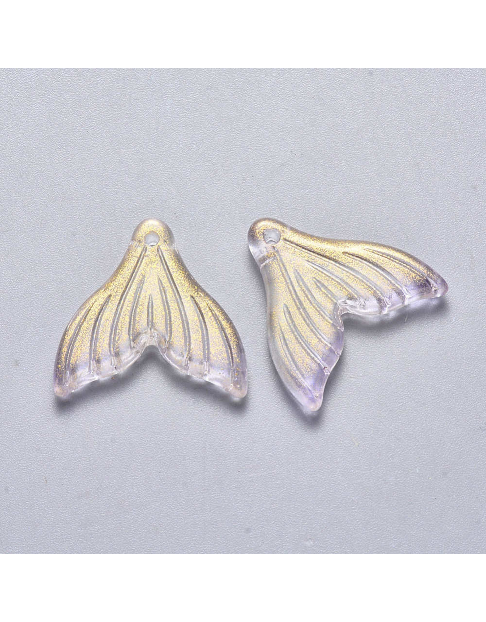 19x19x3mm Glass Mermaid Tail Lilac Purple  x6