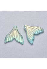 19x19x3mm Glass Mermaid Tail Turquoise Blue  x6