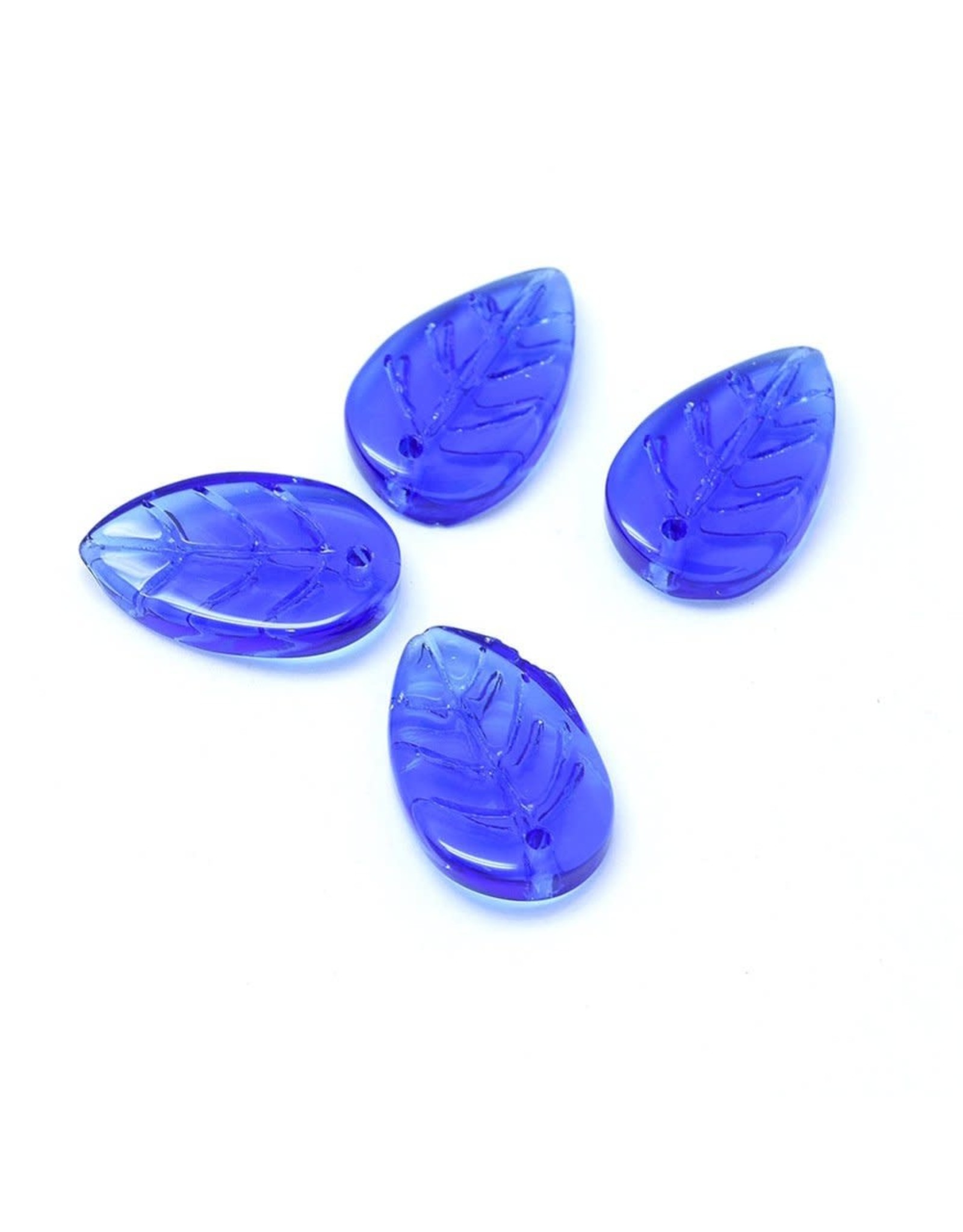 18x11x3mm Glass Leaf  Blue x10