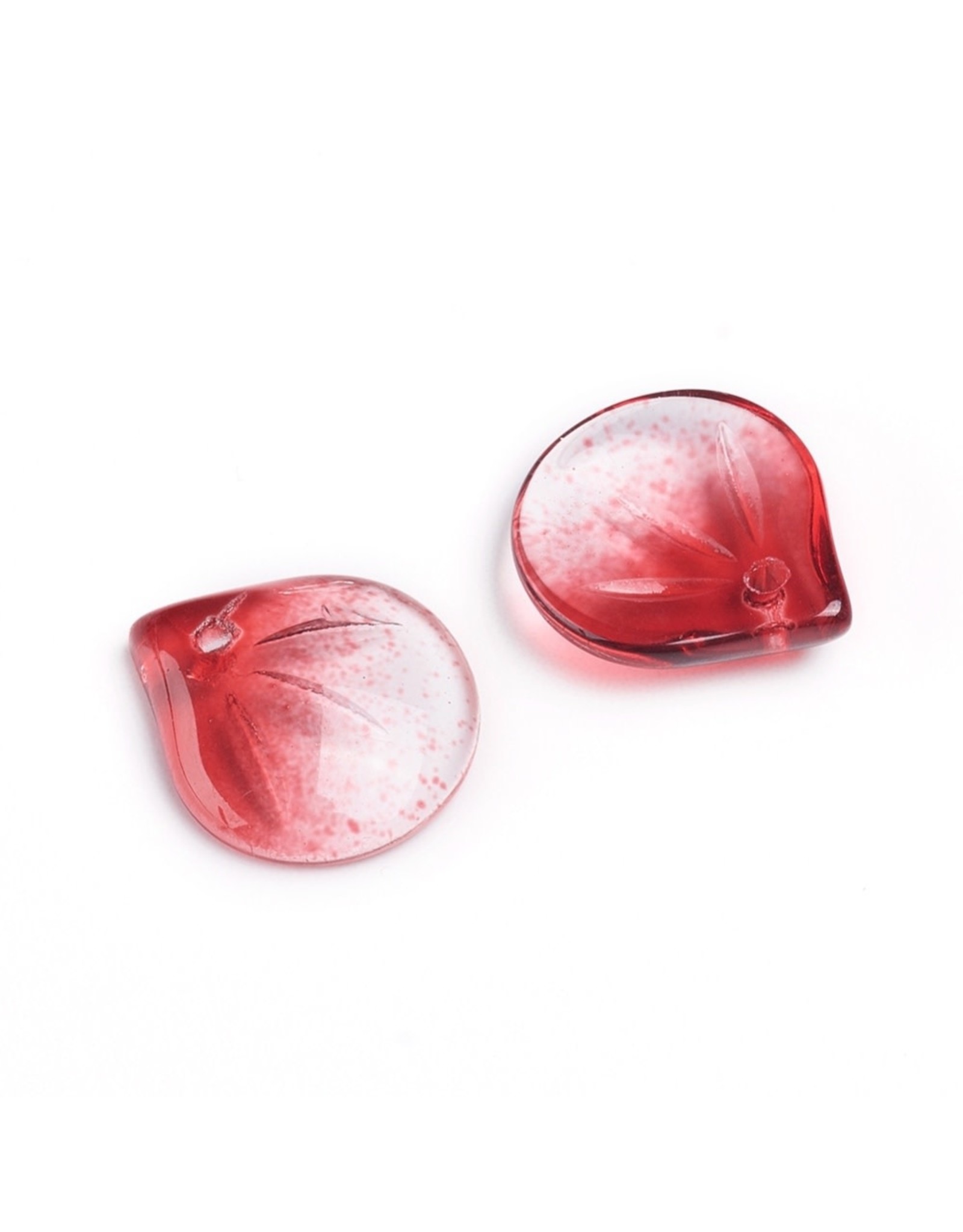 15x13x4mm Glass Leaf  Red  x10