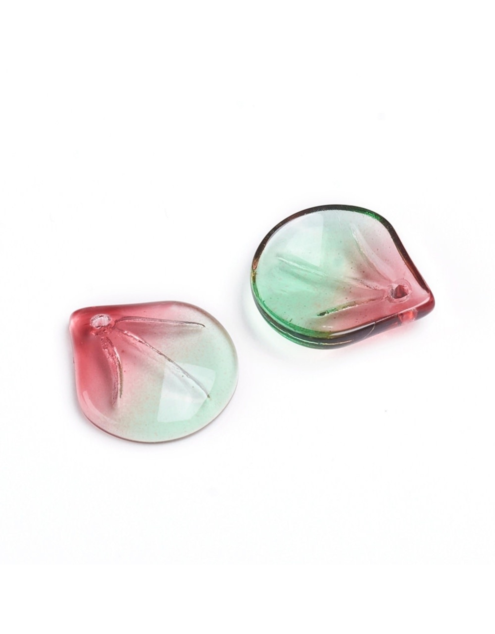 15x13x4mm Glass Leaf  Red Green  x10