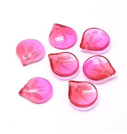 15x13x4mm Glass Leaf  Pink Fuchsia  x10
