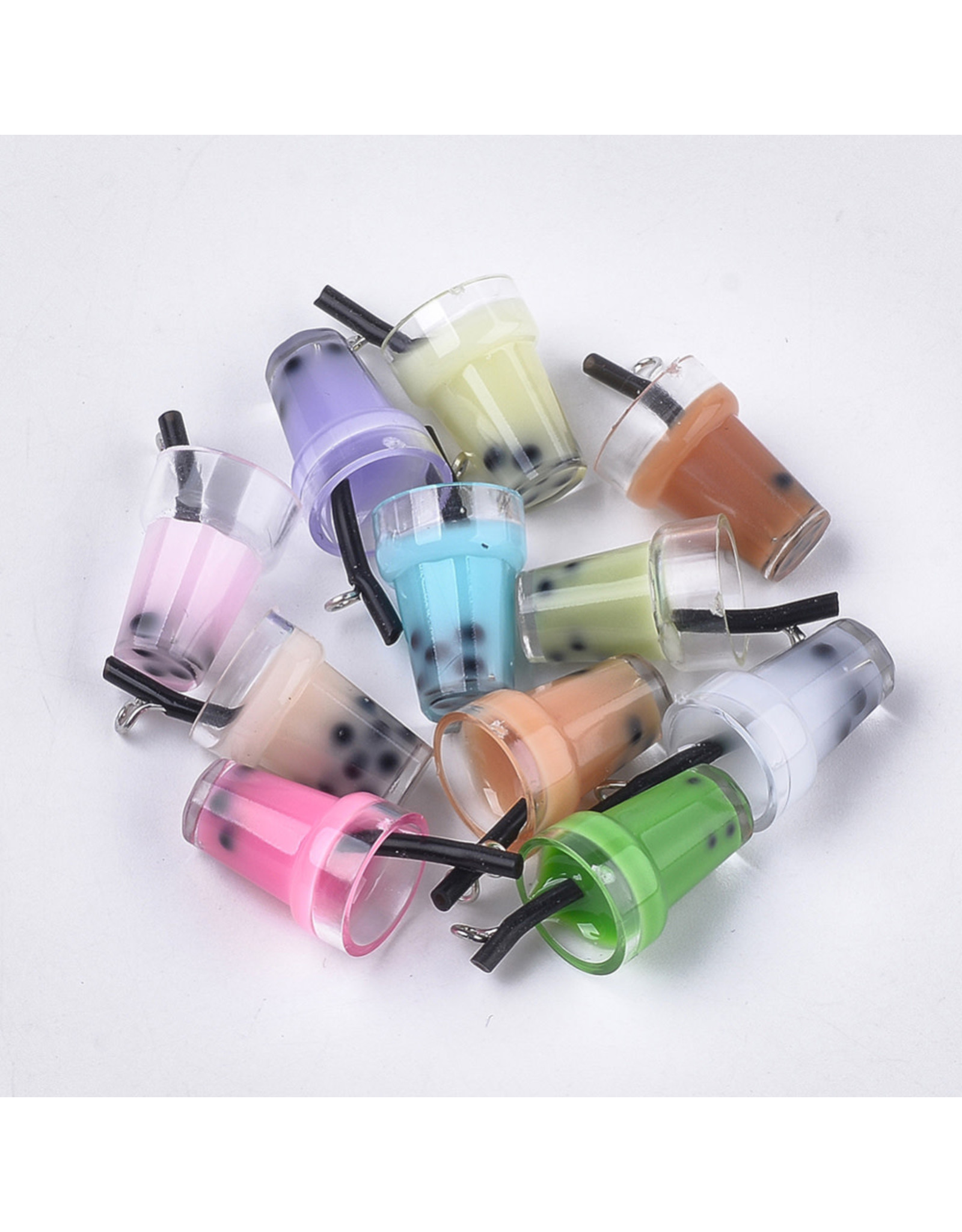 Bubble Tea  Plastic Assorted Colours  23x13x13mm  x3  Pairs