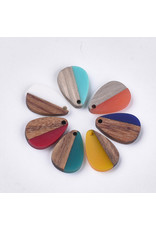Wood Resin Drop  Assorted Colours  21x14x3mm  x1  Random Colour Pair