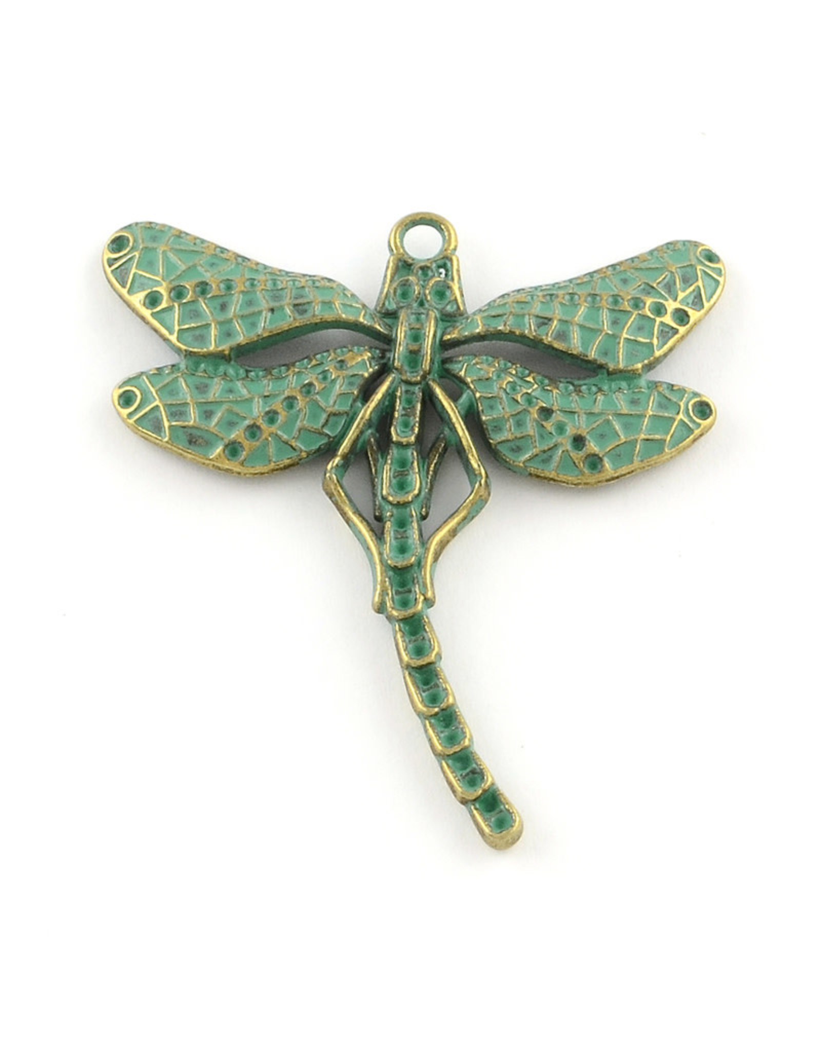 Dragonfly 55x50x3mm  Antique Bronze Verdigris Green  x1 NF