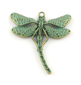 Dragonfly 55x50x3mm  Antique Bronze Verdigris Green  x1 NF