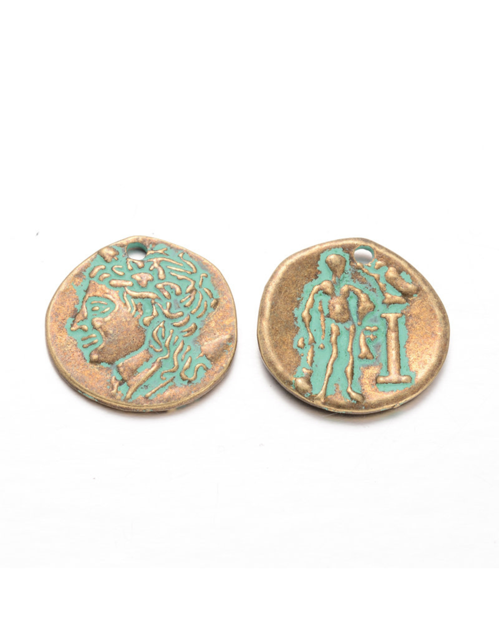 Coin  23mm  Antique Bronze Verdigris Green  x1 NF