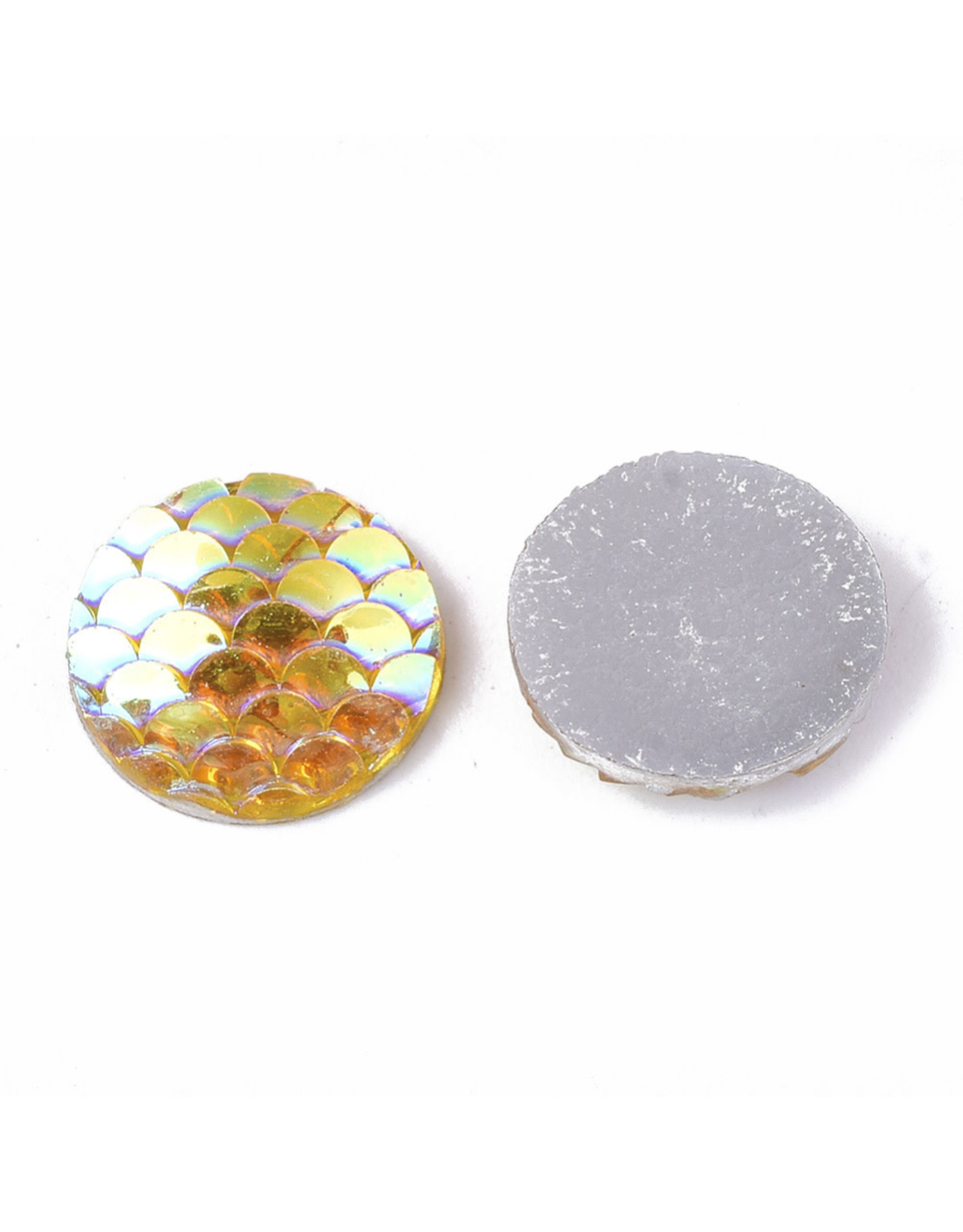 Mermaid Fish Scale Round Resin Cabochon 12x3mm Gold Yellow  x10
