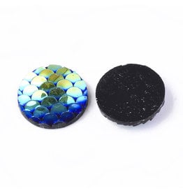 Mermaid Fish Scale Round Resin Cabochon 12x3mm Black AB x10