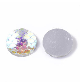 Mermaid Fish Scale Round Resin Cabochon 12x3mm Clear AB  x10