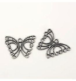 Butterfly 30mm Antique Silver x5  NF