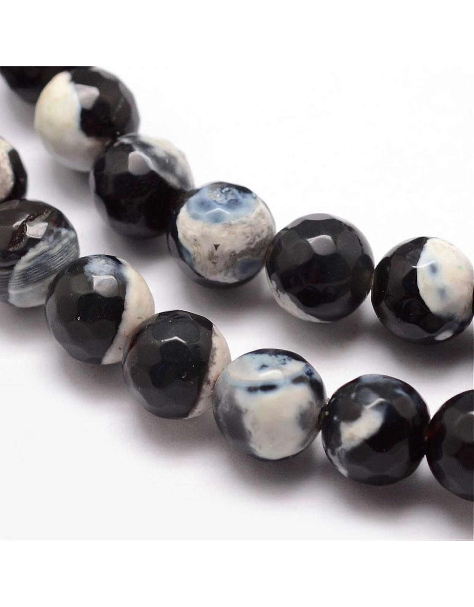 Fire Agate 8mm  Black/White Grade "A" 15" Strand  approx  x46 Beads