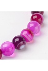 Banded Agate 8mm  Fuchsia/Pink/White Grade "A"  15" Strand  approx  x46 Beads