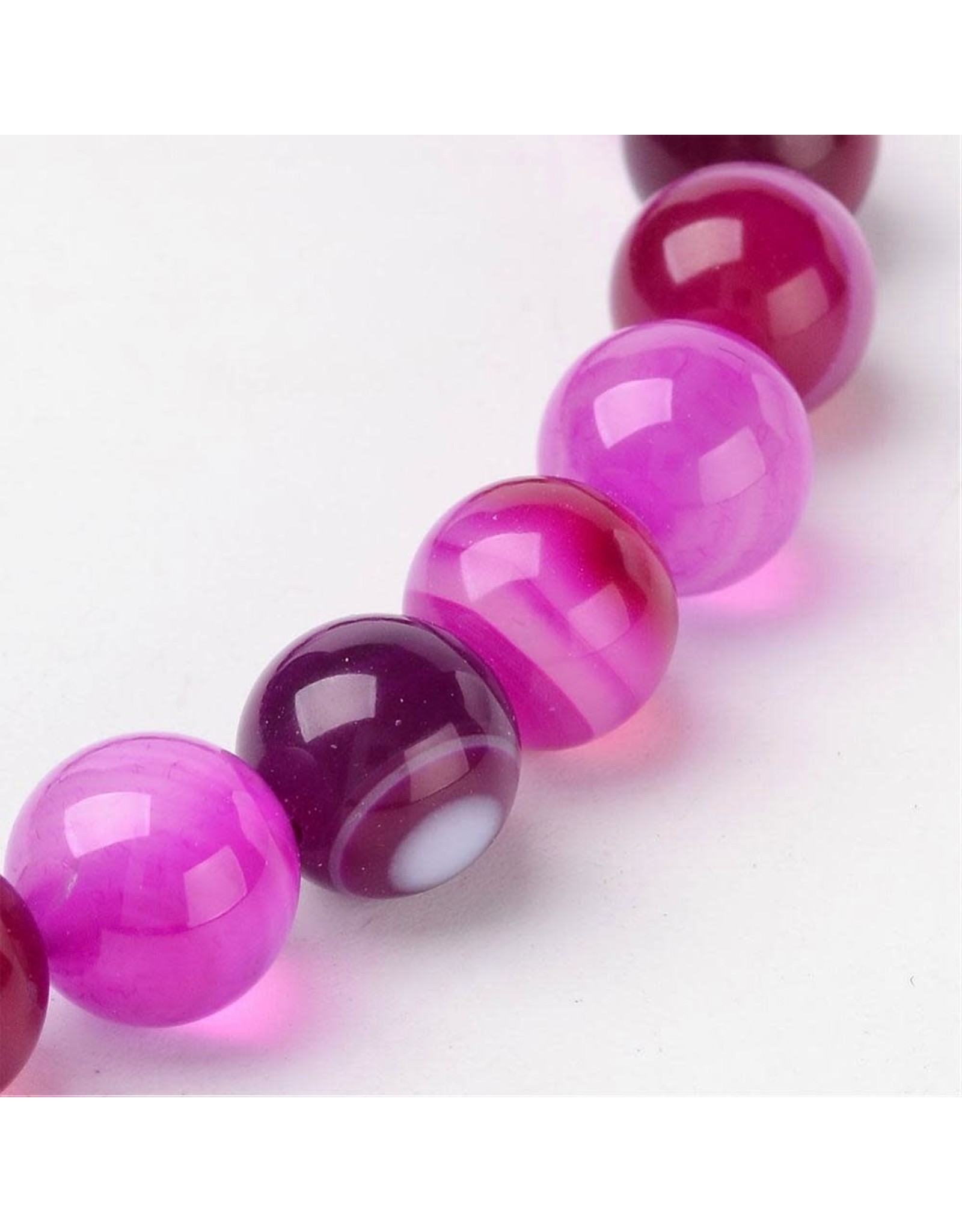 Banded Agate 8mm  Fuchsia/Pink/White Grade "A"  15" Strand  approx  x46 Beads