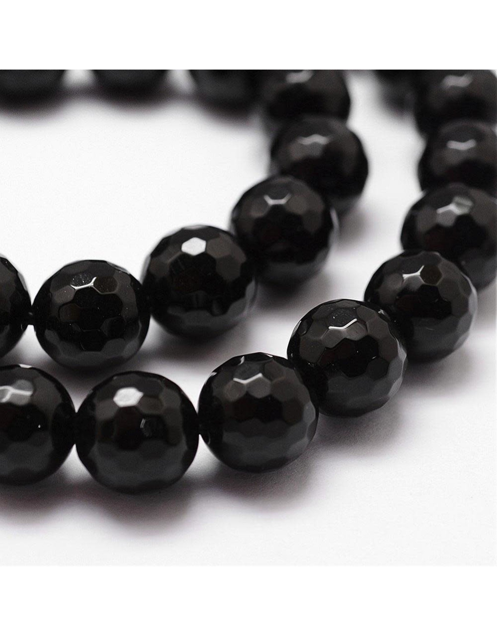 Agate  8mm Black Faceted Grade "A"  15" Strand  approx  x46 Beads