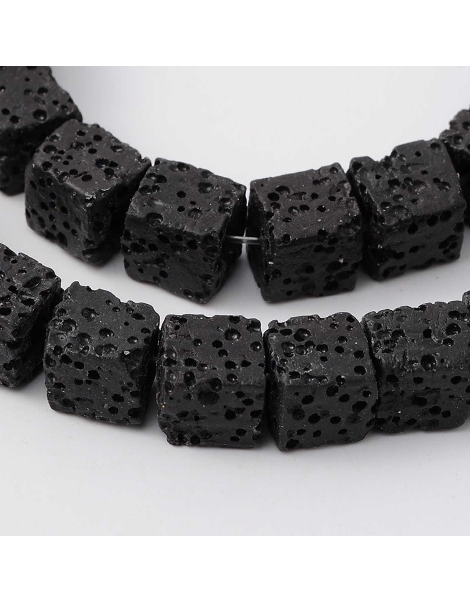 Lava 12mm Cube  Black  15" Strand  apprx  x30  beads