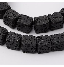 Lava 12mm Cube  Black  15" Strand  apprx  x30  beads