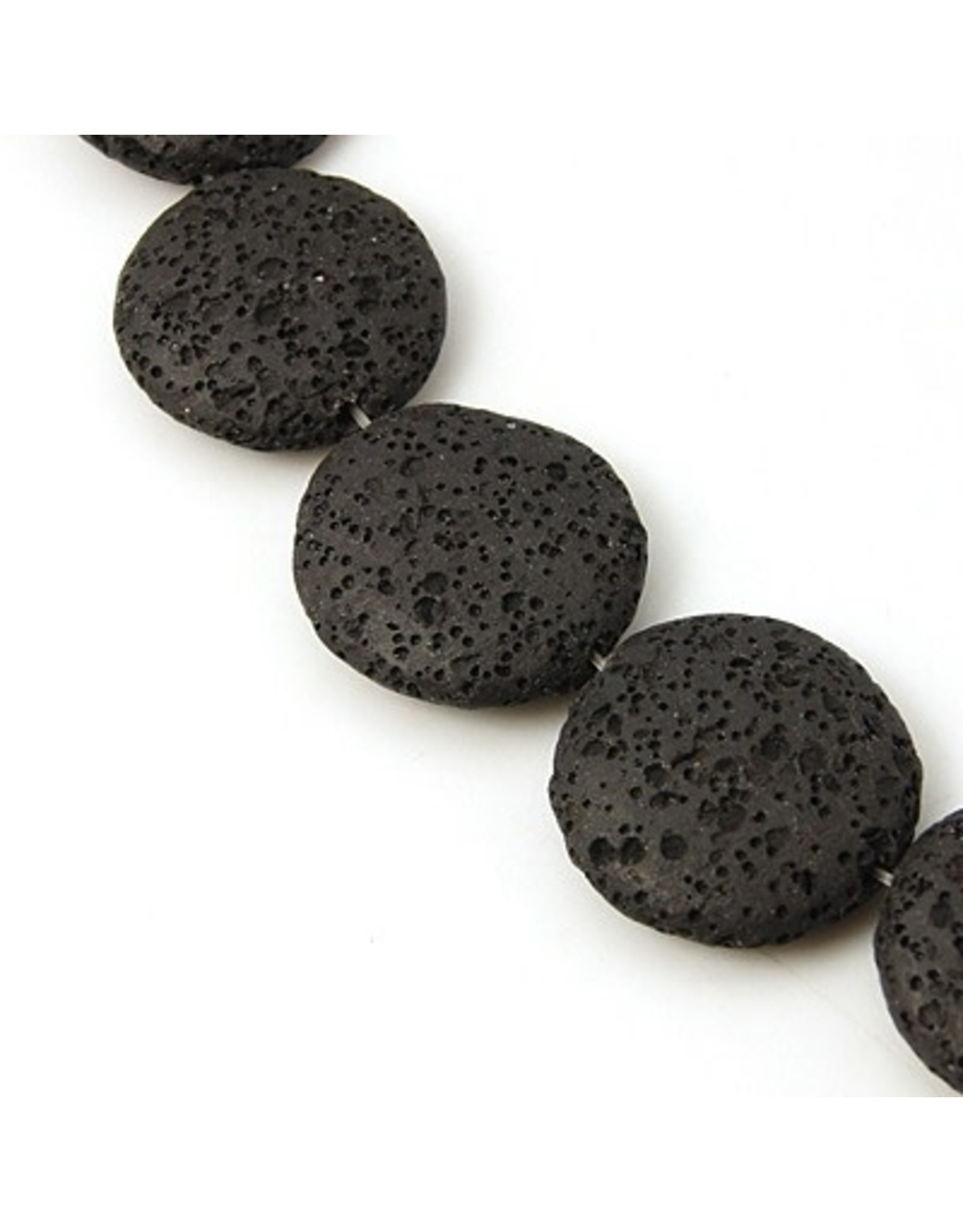 Lava 20mm Flat Round  Black  15" Strand  apprx  x18 beads