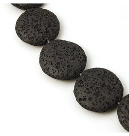 Lava 20mm Flat Round  Black  15" Strand  apprx  x18 beads