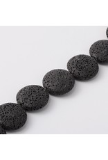 Lava 32mm Flat Round  Black  15" Strand  apprx  x12 beads