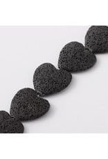 Lava 30mm Heart  Black  15" Strand  apprx  x14 beads