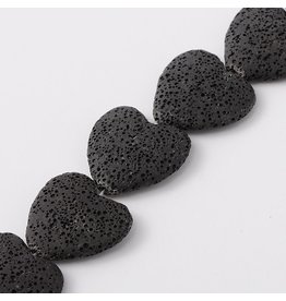 Lava 30mm Heart  Black  15" Strand  apprx  x14 beads