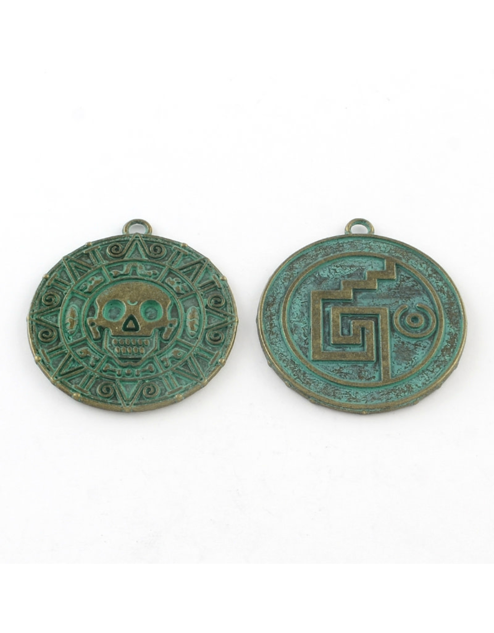 Aztec Skull  42x38mm  Antique Bronze Verdigris Green  x5 NF