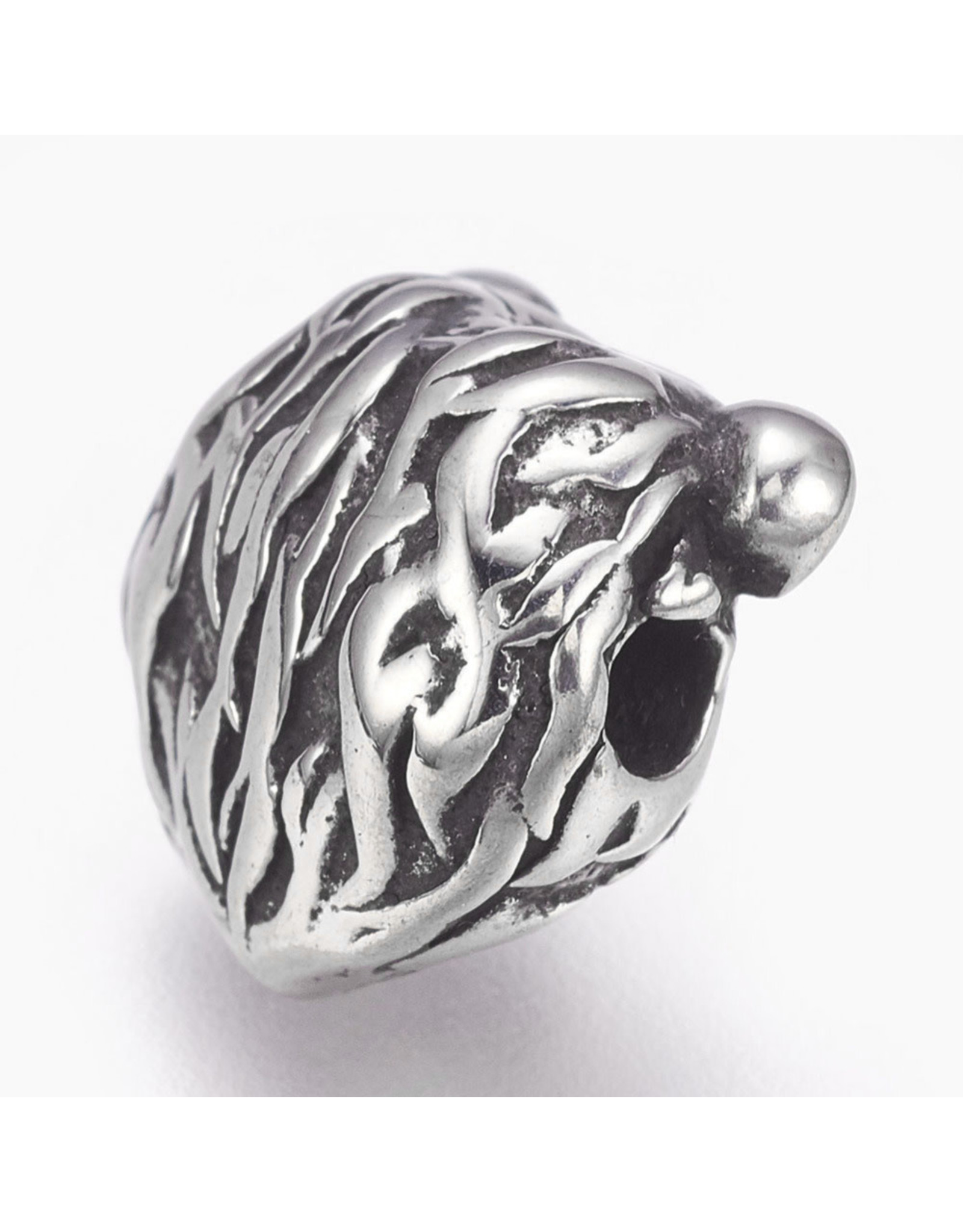 Bear Head Bead  Stainless Steel  14x13x9mm  x1  NF