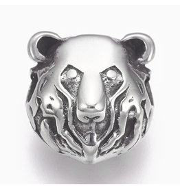 Bear Head Bead  Stainless Steel  14x13x9mm  x1  NF