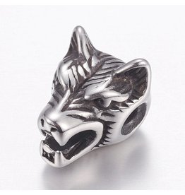 Wolf Head Bead  Stainless Steel  14x11x11mm  x1  NF