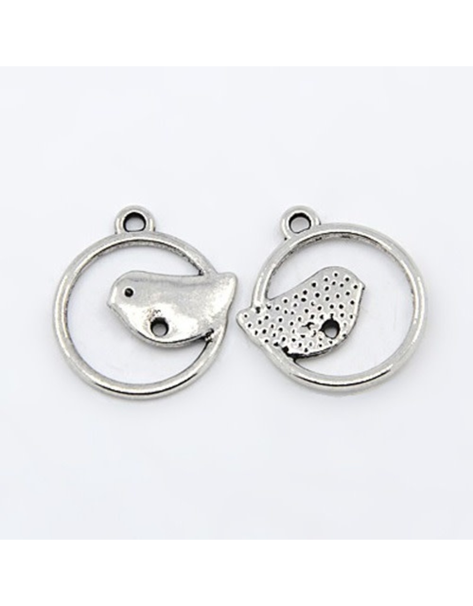 Bird In Circle  20x15mm  Antique Silver  x5  NF