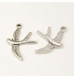 Swallow Bird  22mm  Antique Silver  x5  NF