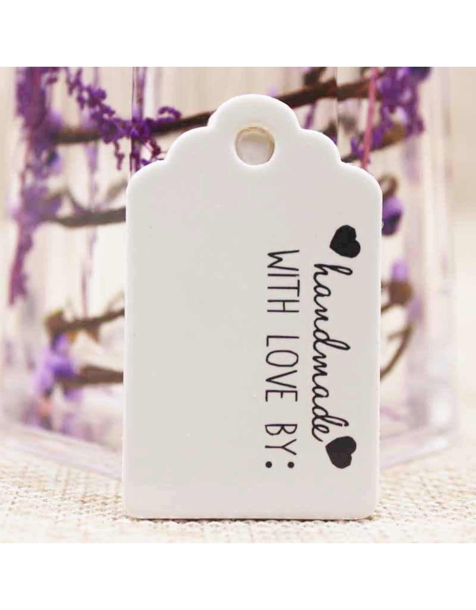 White Paper Gift Tag  Handmade with Love   50x30mm  x10