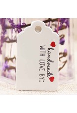 White Paper Gift Tag  Handmade with Love by:  50x30mm  x10
