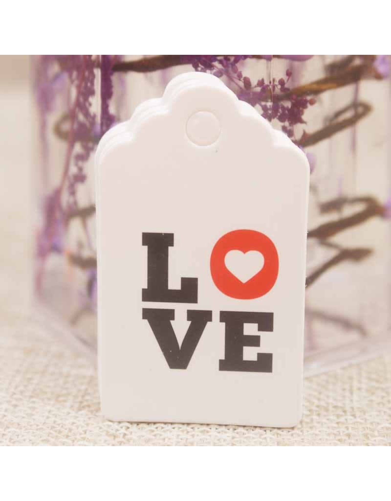White Paper Gift Tag   Love   50x30mm  x10