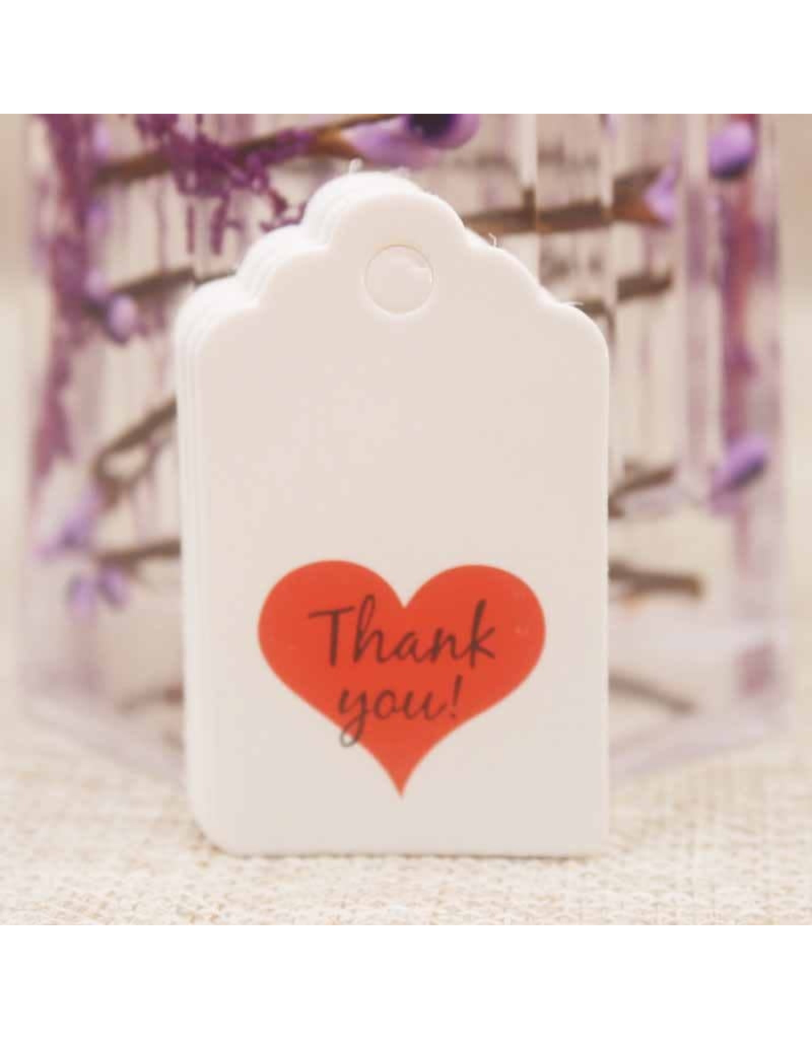 White Paper Gift Tag  Thank You Heart  50x30mm  x10