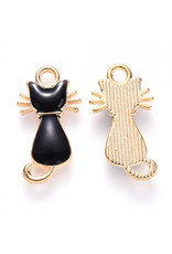 Cat Charm 22mm Black  Gold  x6