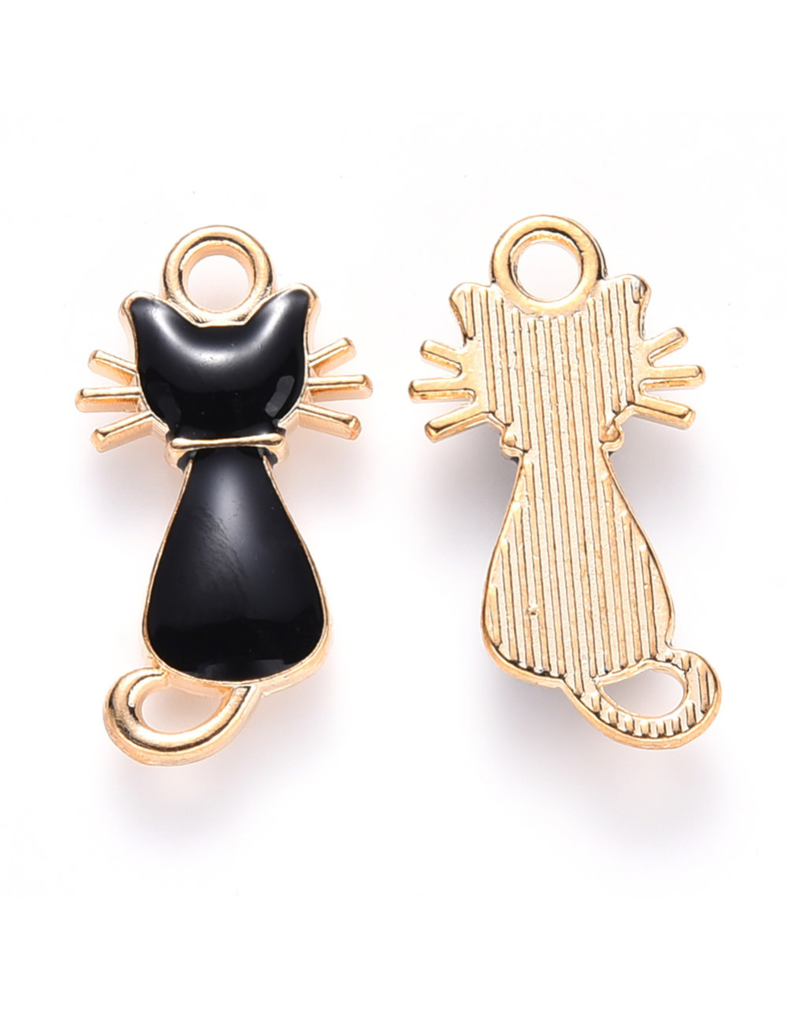 Cat Charm 22mm Black  Gold  x6