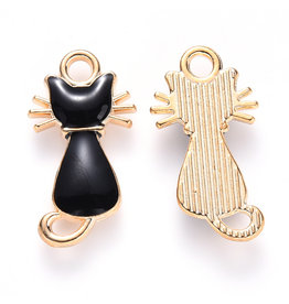 Cat Charm 22mm Black  Gold  x6